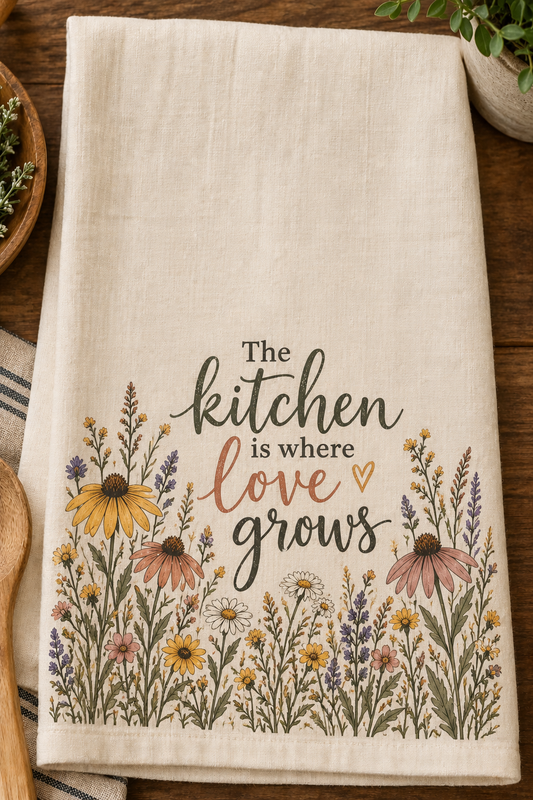 Love Grows in the Kitchen Tea Towel